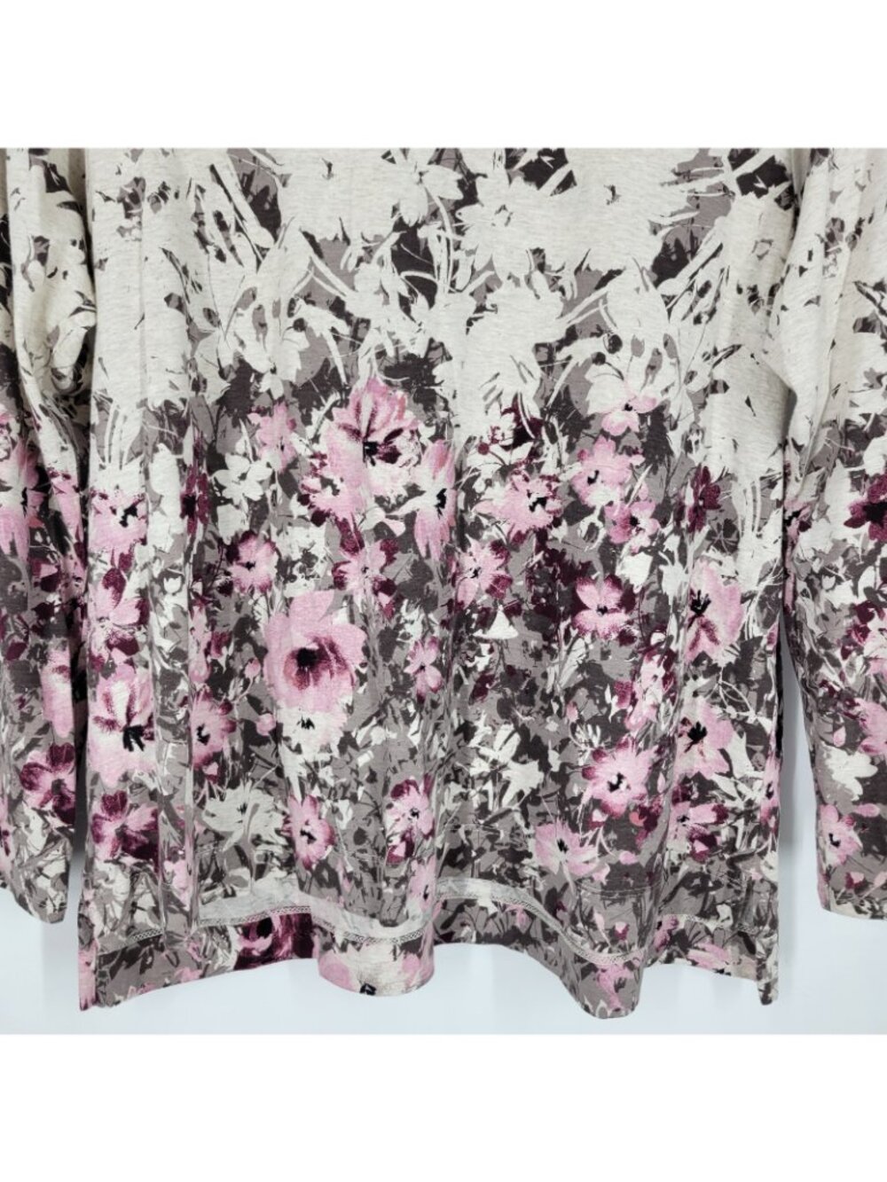 J Jill Pure Jill L Floral Scoop Neck High Low Top Long Sleeve Artsy Cottagecore - Picture 3 of 4